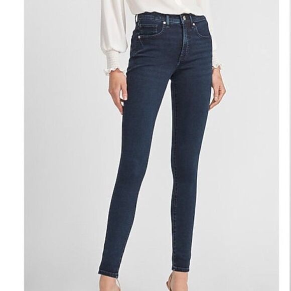 Express Jeans Legging Jegging 2 SHORT Midrise Blue Dark‎ Wash Skinny Womens 2 - Picture 1 of 12